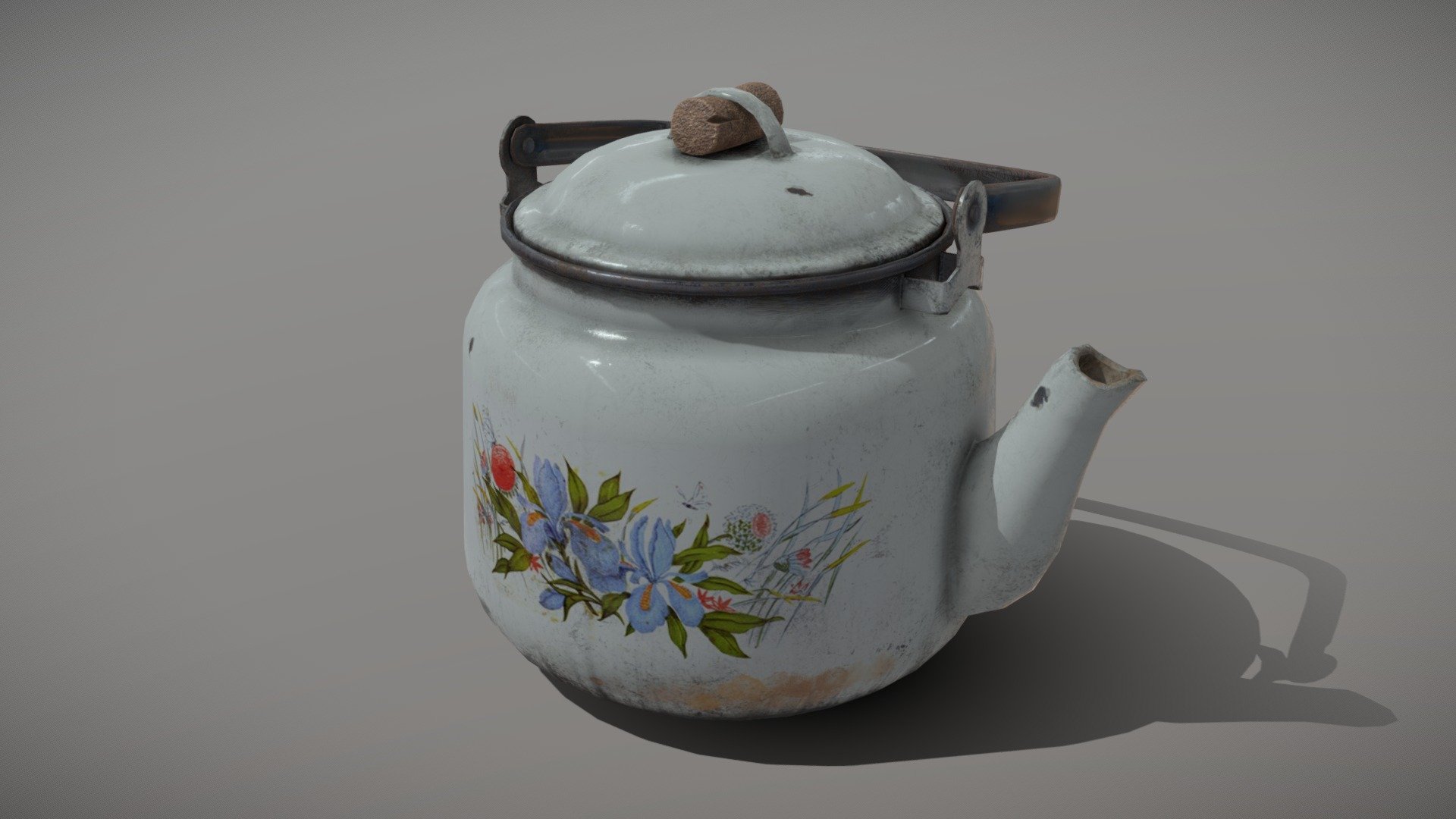 White metal teapot with flowers from Russia (USSR) - Teapot from Russia (USSR) - Buy Royalty Free 3D model by Rustam3d 3d model