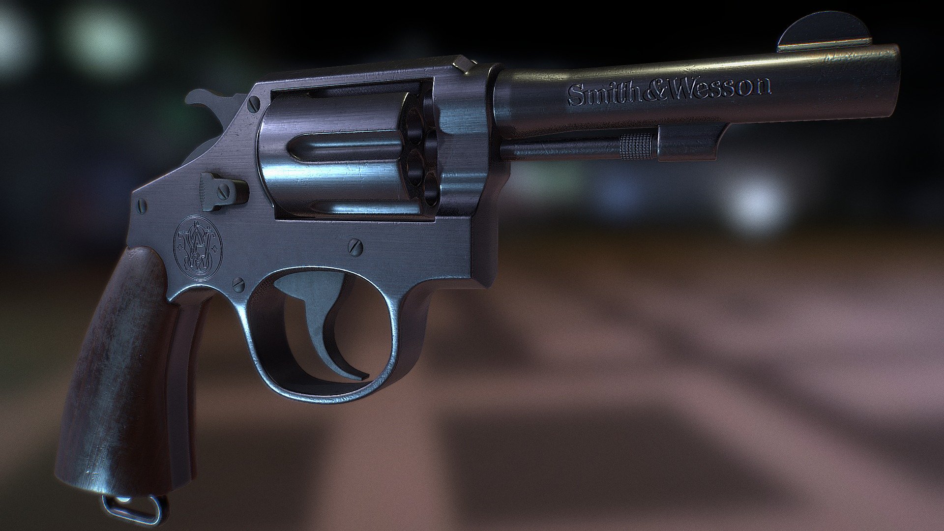 An older model I made. Was for a school project. Definitely could be optimized but I was really happy with the outcome at the time. Renders and Marmoset viewer available at:

https://www.artstation.com/artwork/Z8Ybm - Smith & Wesson Model 10 Revolver - 3D model by Jason (@jasonh85) 3d model