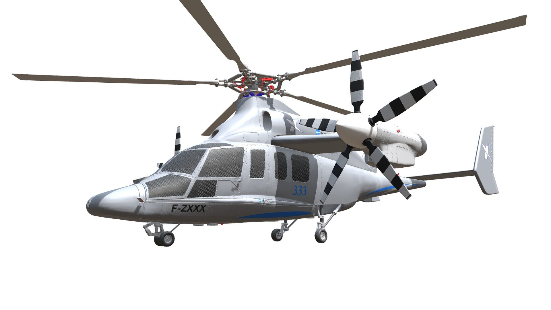 Detailed 3d model of Eurocopter X3 helicopter, comes with semi-detailed interior 3d model