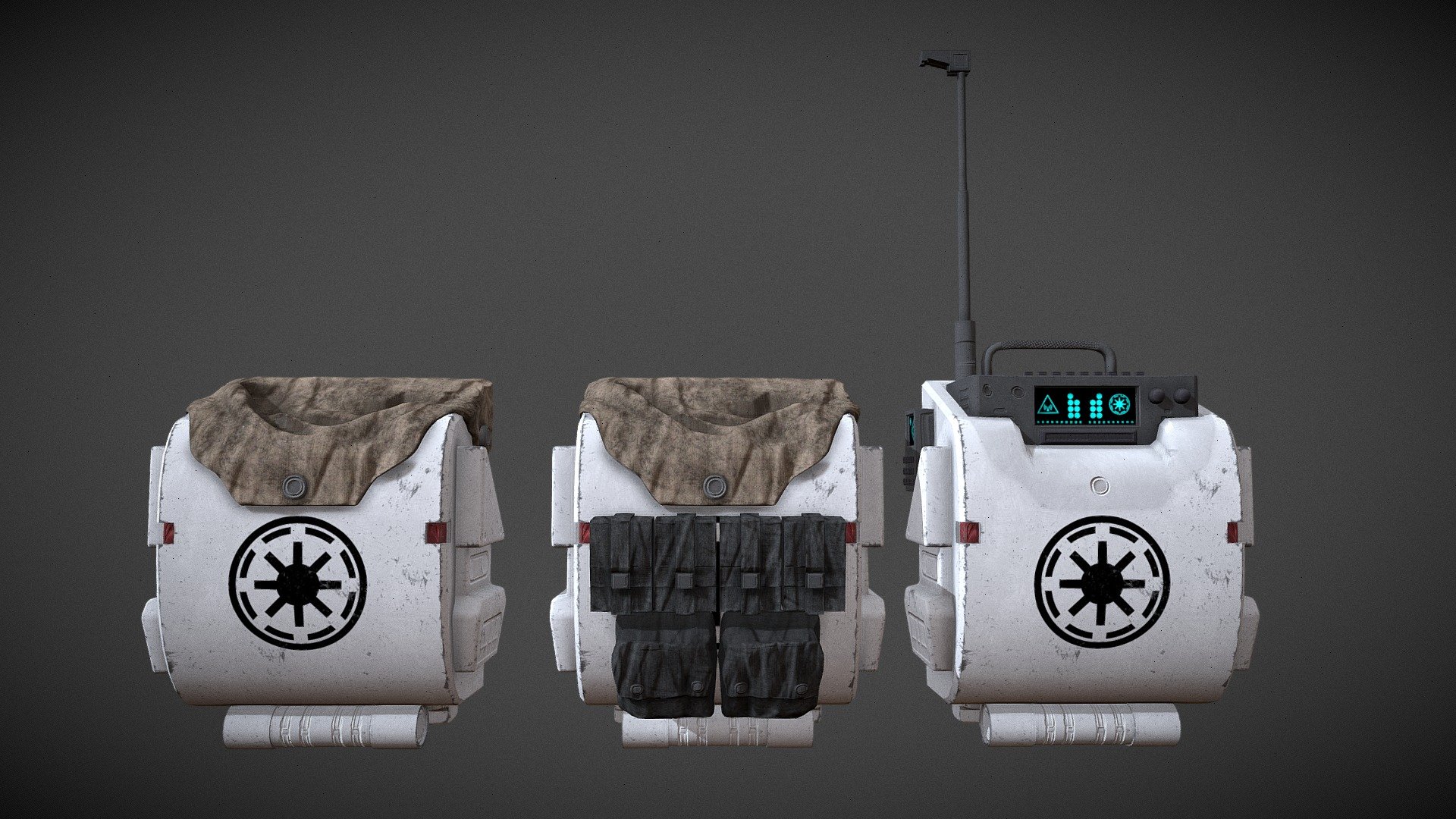 Phase II Clone Trooper Backpacks from Star Wars based off references from Battlefront II and Revenge of the Sith - Armor Model/Texture work by Outworld Studios

Must give credit to Outworld Studios if using this asset

Show support by joining my discord: https://discord.gg/EgWSkp8Cxn

Portoflio: https://www.artstation.com/artwork/DvvZZ9 - Phase II Clone Trooper Backpacks - Star Wars - Buy Royalty Free 3D model by Outworld Studios (@outworldstudios) 3d model