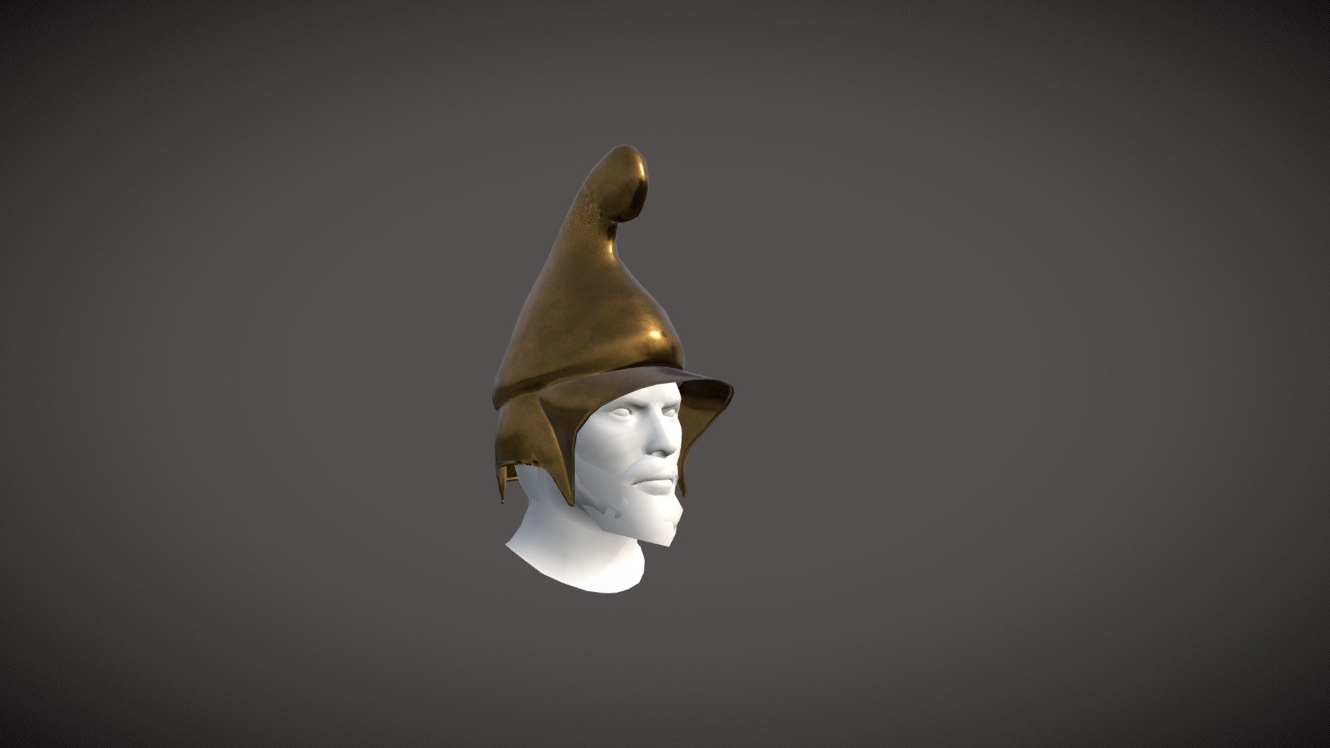 A Phrygian-boetian type helmet, where one can see the expanded curves around the rim typical of the Boetian, and the elongated crest of the Phrygian helmet.

Made for the RIR: Imperium Surrectum mod, for the game Rome Total War Remastered.

Made in Blender - 896 vertices

The making of such helmets consists of modelling the low-poly version, followed by making a high poly version through the use of the Multi-Res modifier. Any details that the piece might present are sculpted on this copy, after which, they are baked into its low poly counterpart.
The goal here is to avoid modelling the additional detail - which would increase the vert count - while still maintaining the illusion that the helmet contains such details 3d model