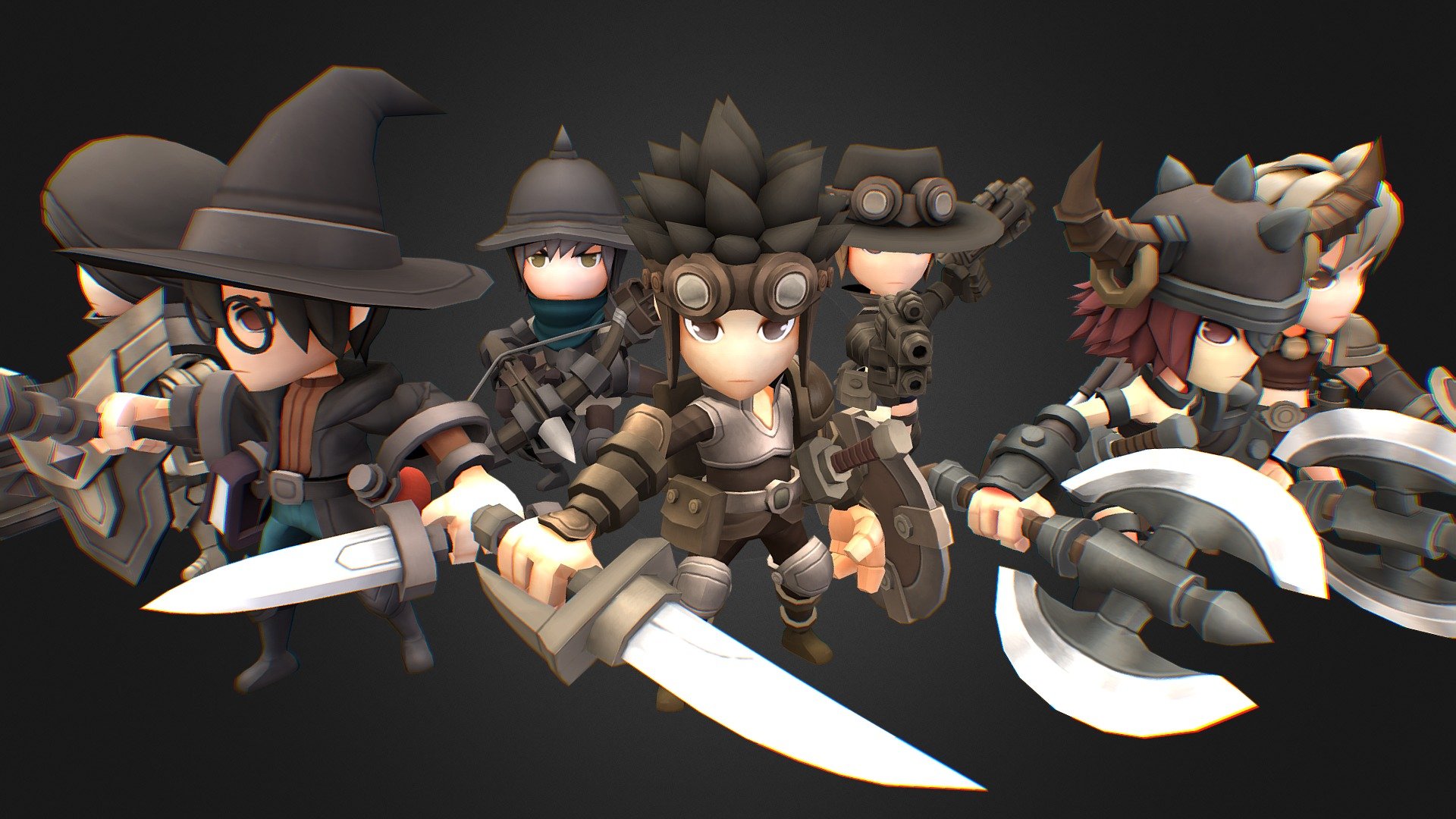 Supported Unity versions 2018.4.8 or higher

Ranger / Barbarian / Wizard / Crossbowman / Paladin / Gunner / Monk

Each character own 3 colors textures ( 2048x2048 PNG )

Animation preview

Each character own 11 basic animations

Idle / Walk / Run / Attack x2 / Damage x2 / Jump / Stunned / Die / GetUp - Hero Series - Expeditions - 3D model by Downrain DC (@downraindc3d) 3d model