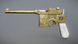 Mauser C96 c, german, range, mauser, semi, historical, century, engraving, engraved, 19th, 20, automatic, old, pistol, auto, ww1, ranged, fancy, 19, 20th, c96, 96, weapon, military, gun, gold