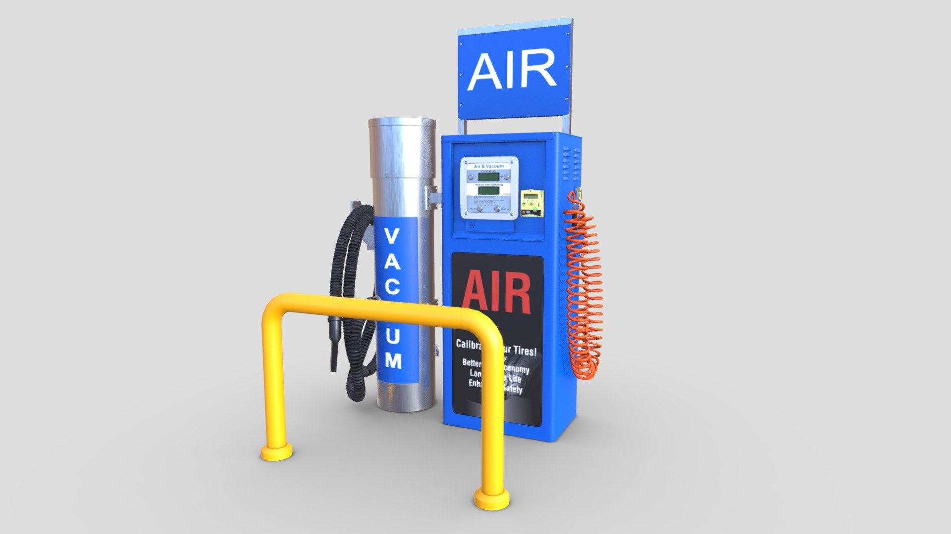 Tire Air and Vacuum Station 3D Model by ChakkitPP.




This model was developed in Blender 2.90.1

Unwrapped Non-overlapping and UV Mapping

Beveled Smooth Edges, No Subdivision modifier.


No Plugins used.




High Quality 3D Model.



High Resolution Textures.

Object Detail :




Tire Air and Vacuum Station Polygons 28904 / Vertices 29959

Protection Bar Polygons 738 / Vertices 784

Textures Detail :




2K PBR textures : Base Color / Height / Metallic / Normal / Roughness / AO

File Includes : 




fbx, obj / mtl, stl, blend
 - Tire Air and Vacuum Station - Buy Royalty Free 3D model by ChakkitPP 3d model