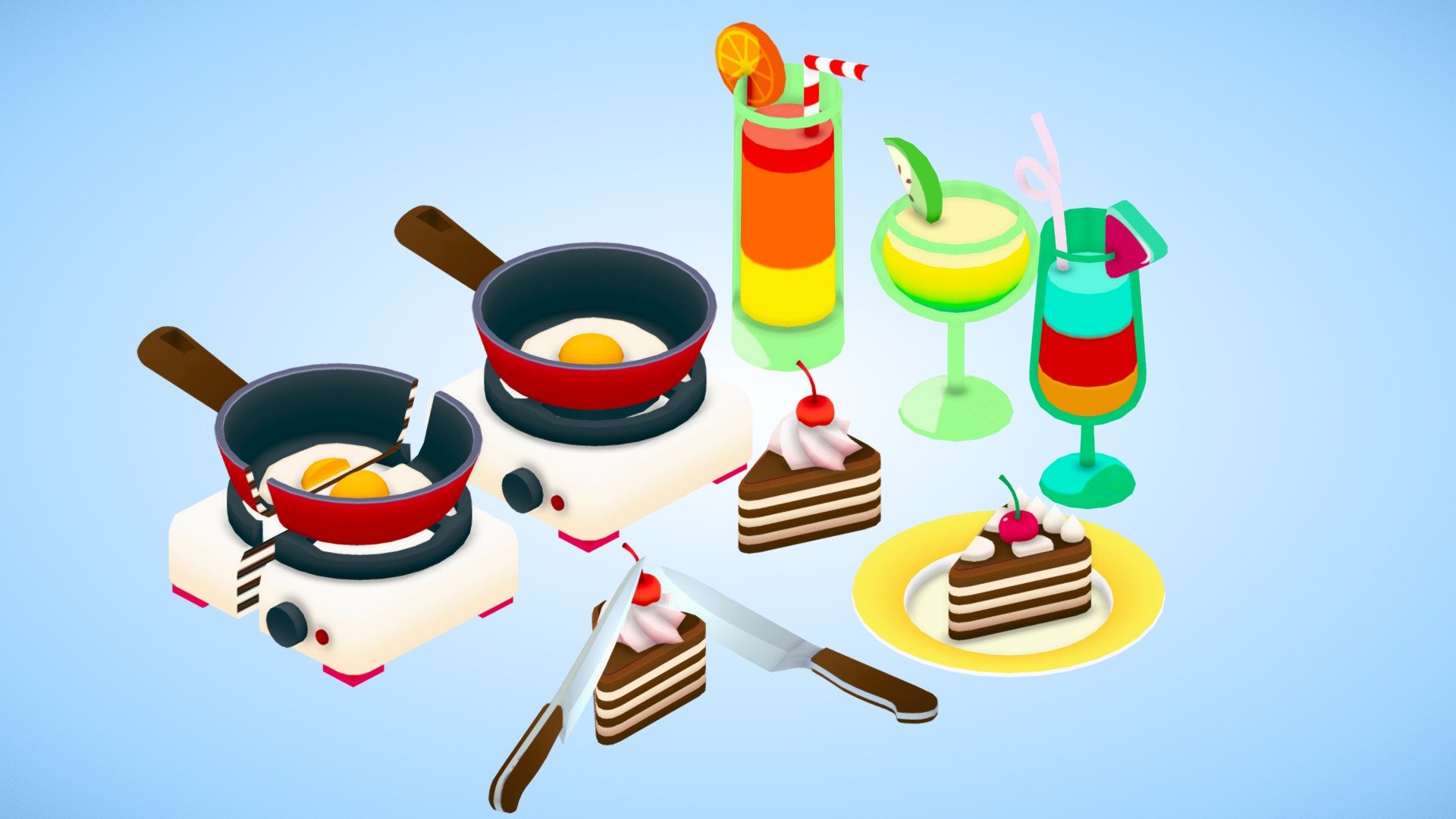 CAKE COKTAILS DRINKS DELICIOUS ASMR GAME CAKE CUTTING
Assets for ASMR GAMES . 
Done on blender . 
 Dont hesitate to contact me for game assets 3d model