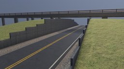 American Road Overpass Underpass Bridge terrain, highway, road, boulevard, freemodel, barrier-wall, retaining-wall, street, bridge, gameready, double-yellow, american-road