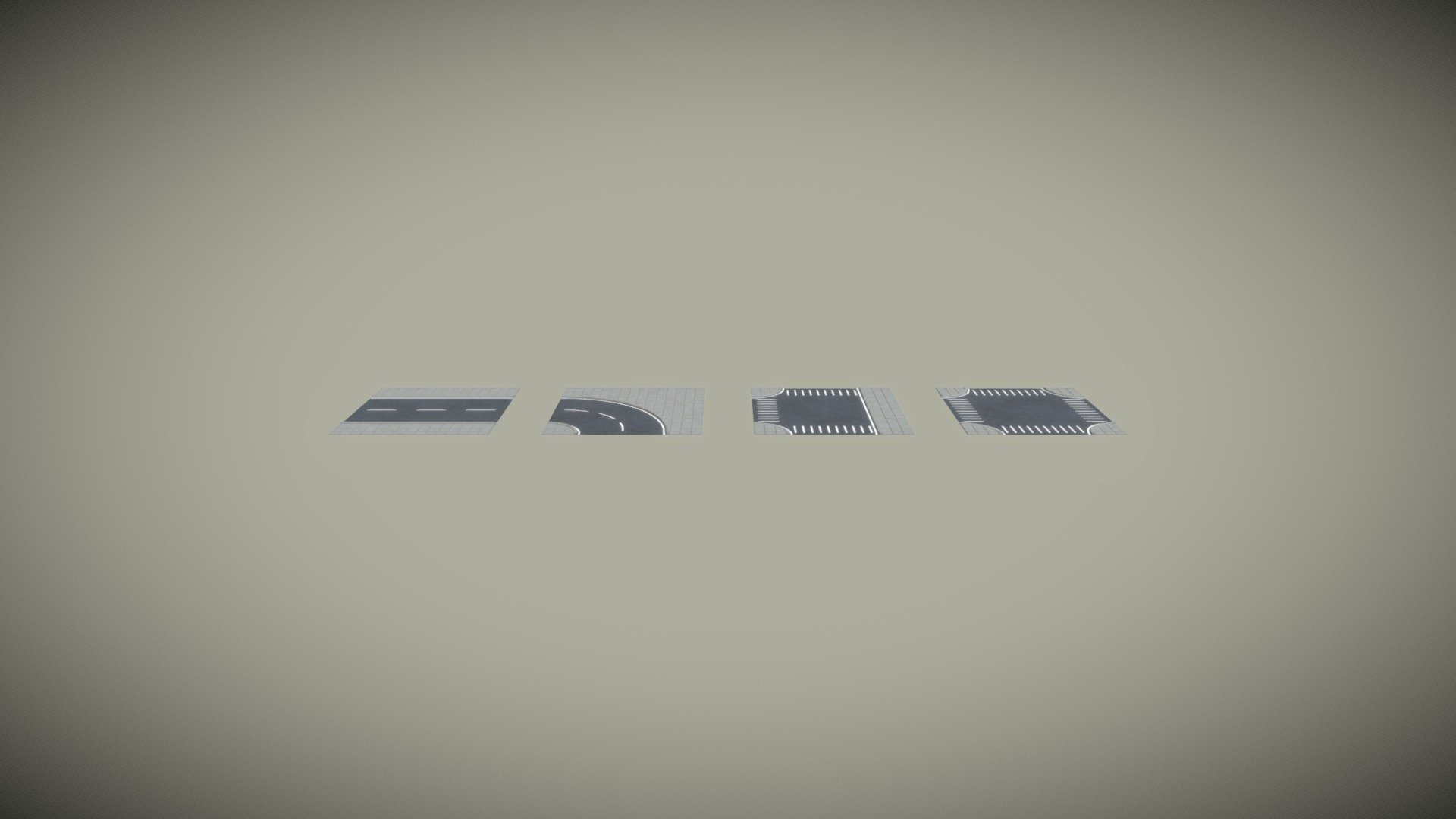 A modular road pack for games.

Textures from https://ambientcg.com/list - Modular Road Pack (FREE) + 4K Textures - Download Free 3D model by intfloat 3d model