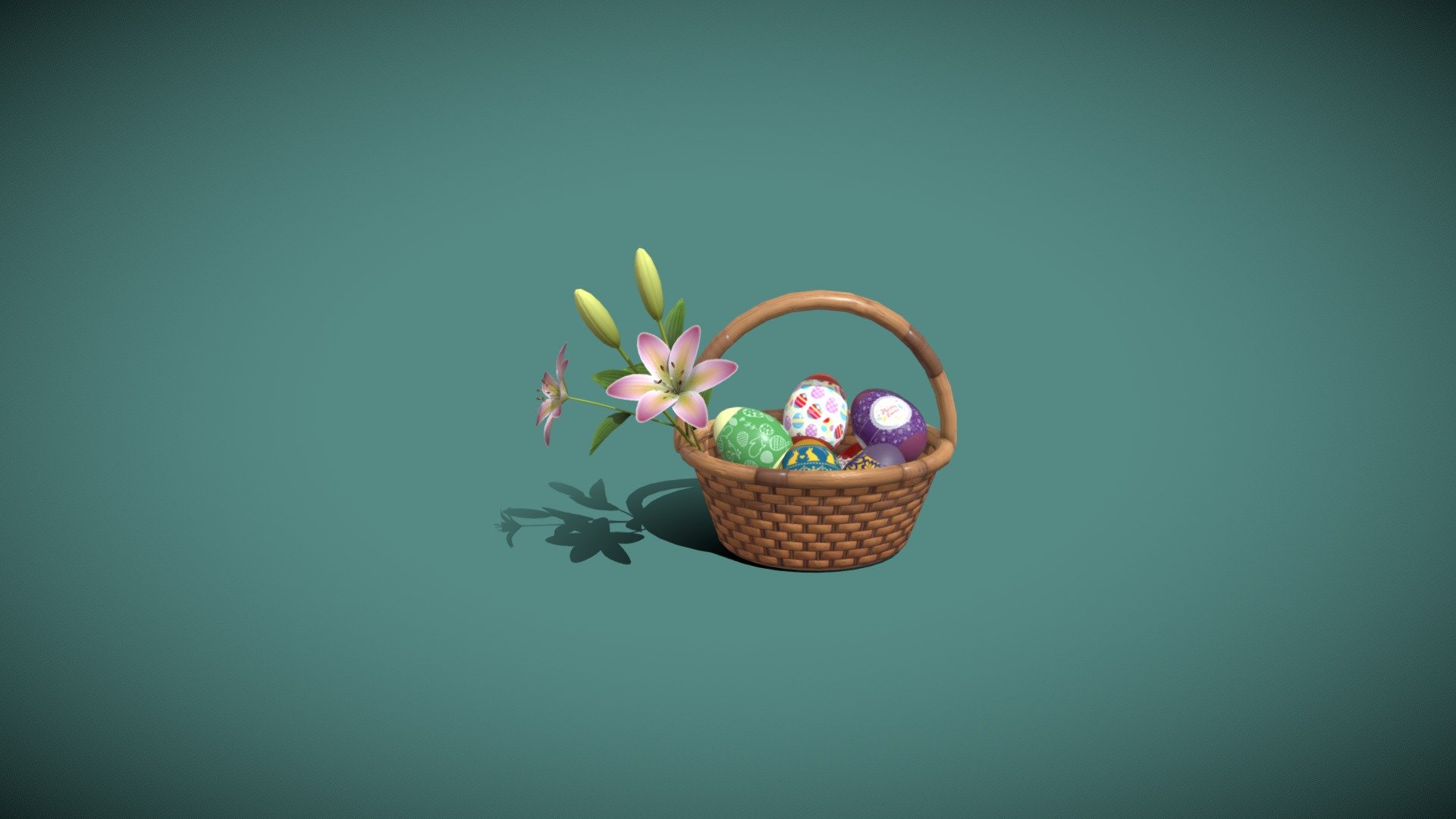 Easter Basket 3D Model  is completely ready to be used in your games, animations, films, designs etc. It includes separate models:




Wooden Wicker Basket

Easter Eggs

Lily 3D

All textures and materials are included and mapped in every format. The model is completely ready for use visualization in any 3d software and engine.

Technical details:




A transparency map is included for the glass material. White color is glass, black is nonglass(can be inverted if needed).

File formats included in the package are: FBX, OBJ, ABC, PLY, STL, x3d, BLEND, gLTF (generated), USDZ (generated)

Native software file format: BLEND

Polygons: 5,343

Vertices: 5,458

Textures: Color, Metallic, Roughness, Normal, AO.

All textures are 2k resolution.
 - Easter Basket 3D Model - Buy Royalty Free 3D model by 3DDisco 3d model