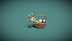 Easter Basket 3D Model food, storage, wooden, flower, basket, egg, cartoony, handmade, travel, decorative, easter, wicker, holiday, outdoor, traditional, lily, decoration, easter-basket