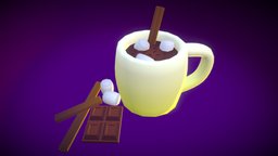 Hot Chocolate drink, food, cap, chocolate, marshmallows, cinnamon, hot_chocolate, low-poly, cartoon