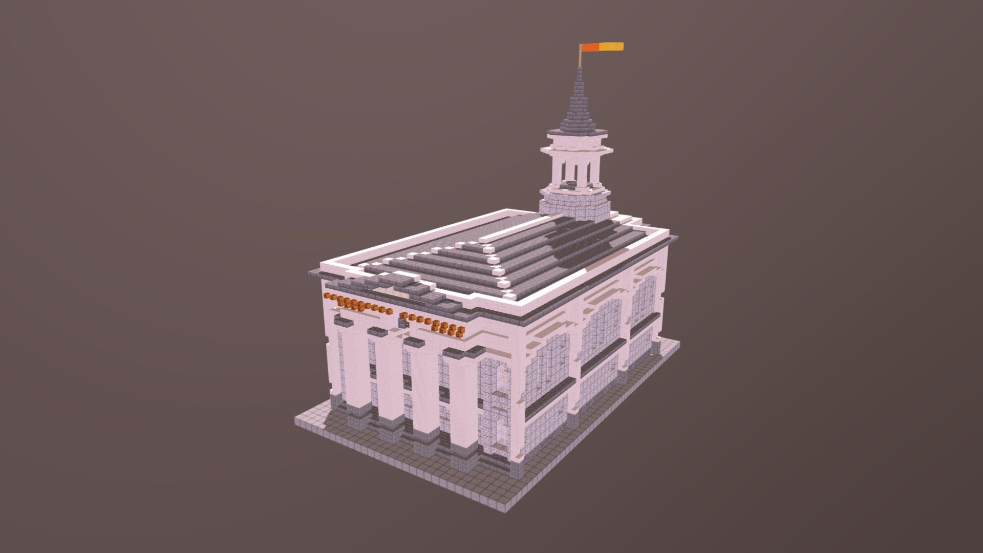 As part of my City Project in Minecraft, I have created this 1790s style town hall. The Town Hall contains offices and a chamber as well as having a clock tower on the front and a bell tower 3d model