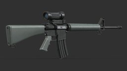 Colt Canada C7A1 Low Poly rifle, assault, m16, m16a1, standard, carbine, firearm, canadian, canada, realistic, c7, issue, c8, c8sfw, c7a2, c7a1, weapon, asset, game, 3d, pbr, gun, colt, c8a1, c8fthb, c8a2, c8a3