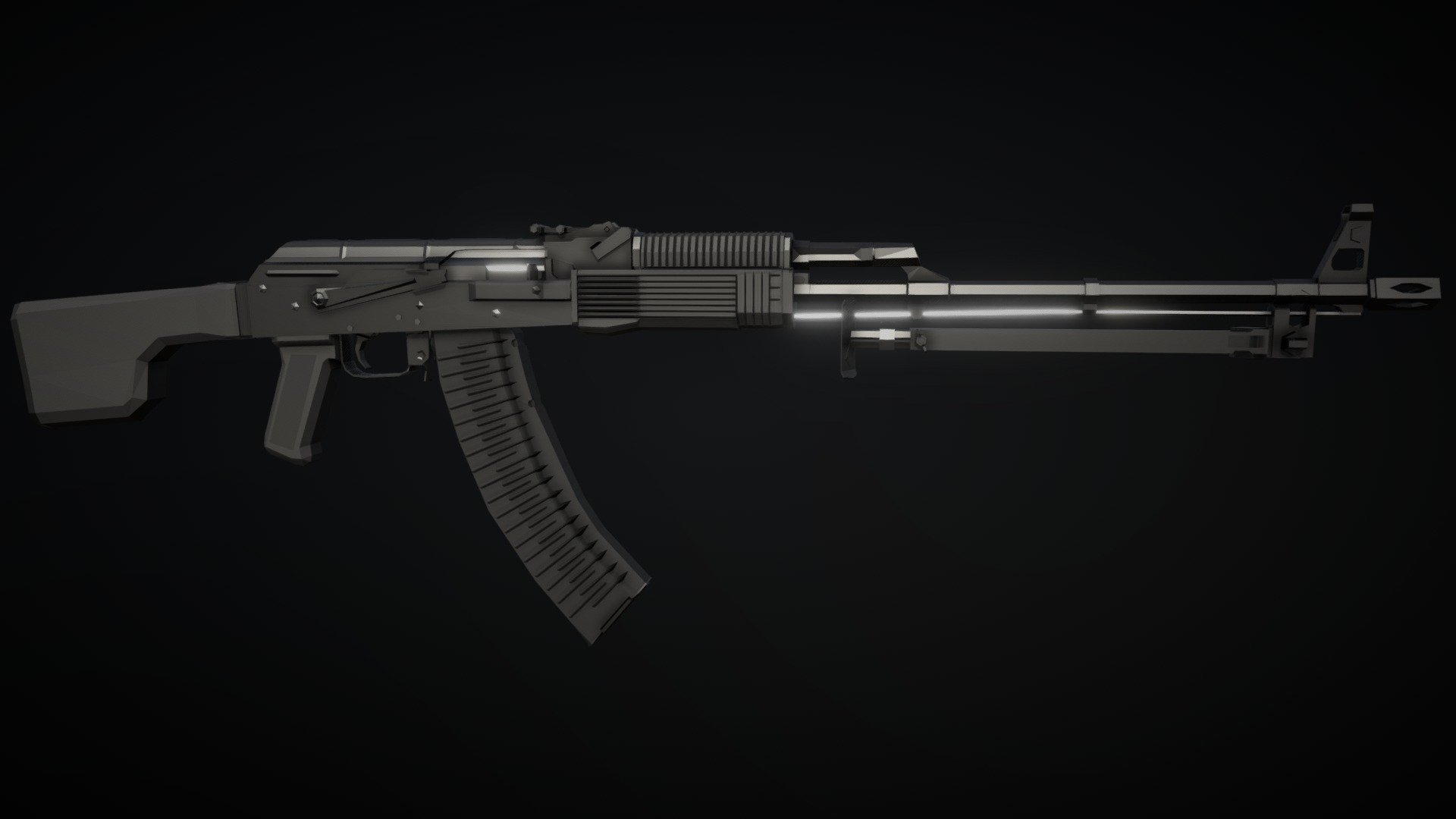 Low-Poly model of the RPK-74m, a light machine gun variant of the AK, chambered in 5.45, with modernized polymer furniture, a folding stock and a Warsaw Pact Rail for attaching optics 3d model