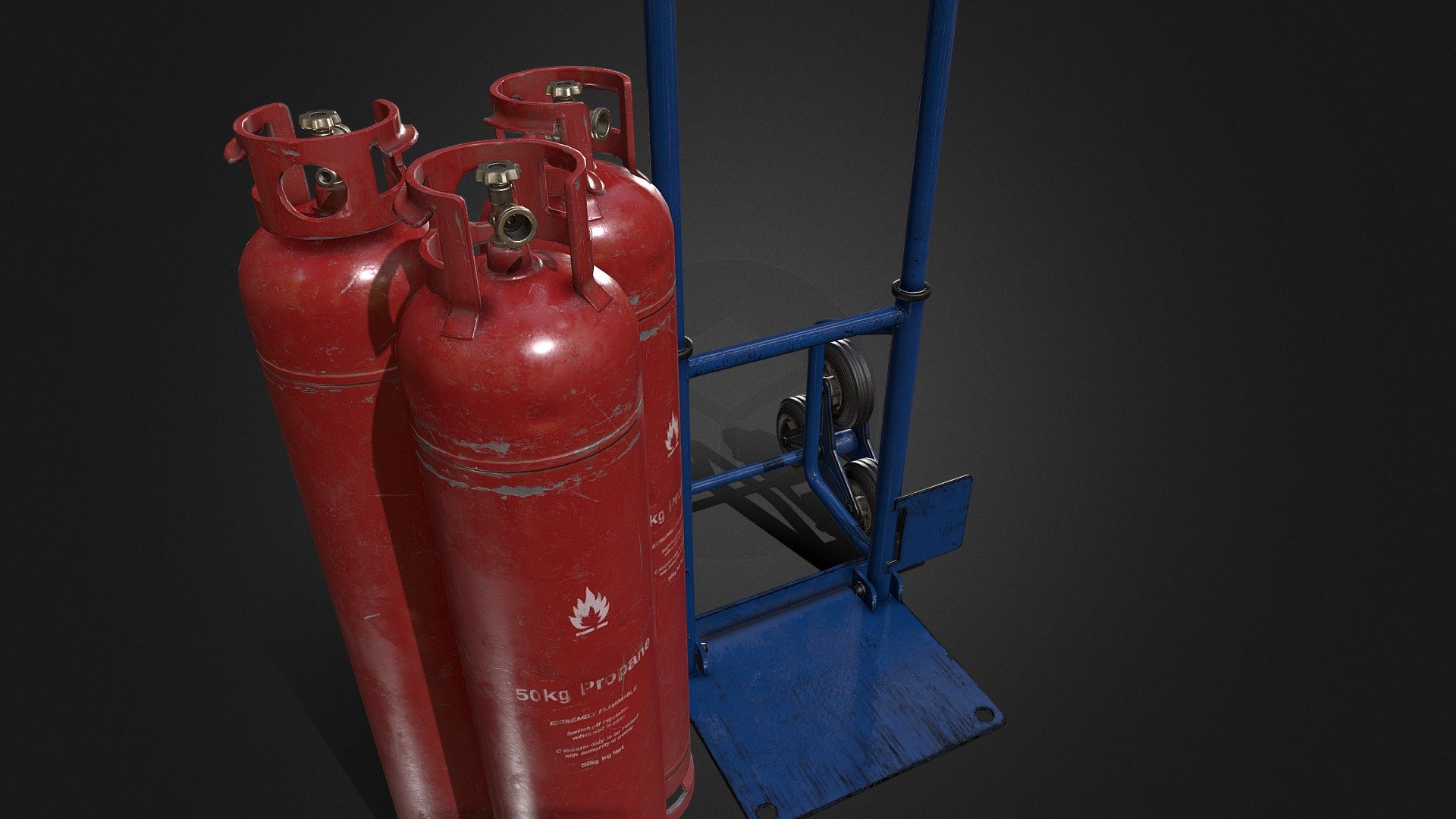 A propane tank and trolley, game asse work! Optimised and lots of fun to make! - Propane Tank + Carrier - 3D model by Drexley 3d model