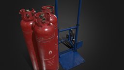 Propane Tank + Carrier trolley, gas, warehouse, tank, optimized, propane, cannister, gameart, gameasset, industrial, gameready