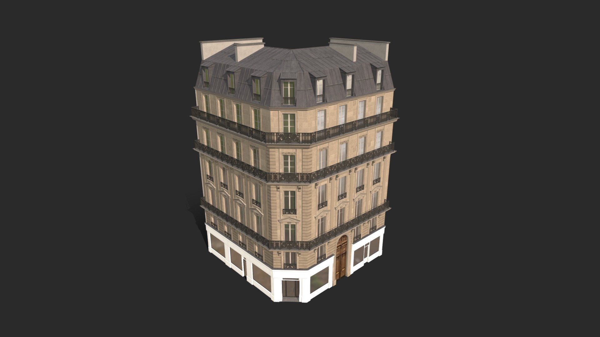 Parisian Corner - haussmanian architecture - low poly - Parisian Corner 01 - Buy Royalty Free 3D model by Gruny (@grunystudio) 3d model
