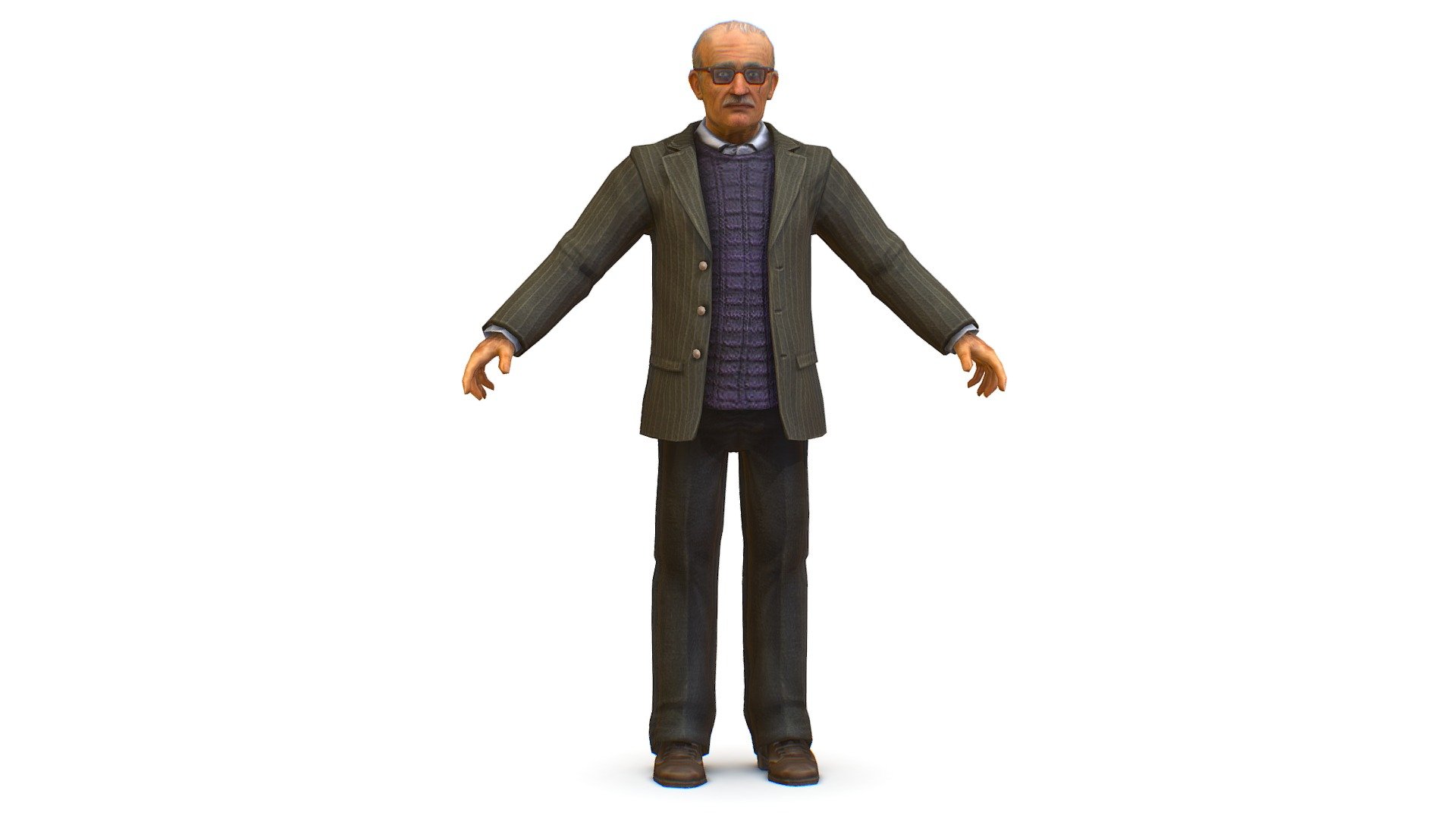an old man professor in a sweater jacket and glasses - 3dsMax file included/ texture 512 color only, head and body 3d model