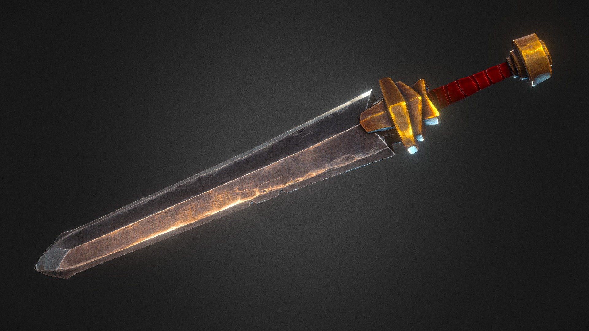 A stylized sword that I was commissioned to make this year. This was the sturdy version of the light boardsword.

View on Artstation:
https://www.artstation.com/artwork/18Rz4K

Commission concept:
https://www.artstation.com/artwork/RY1Aay - Heavy Broadsword - 3D model by RachelC (@rachelclarkediting) 3d model