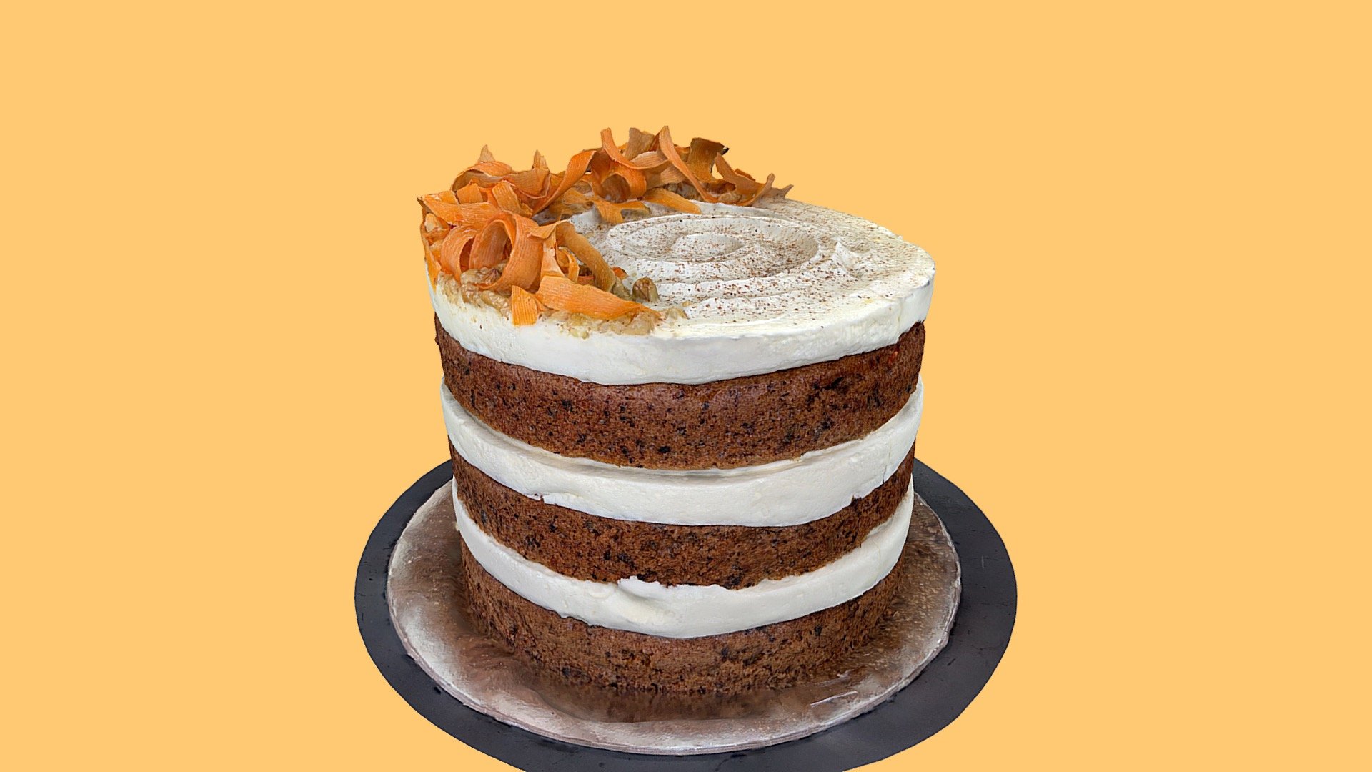 Carrot birthday cake, filled with sultanas and walnuts. 

Created with Polycam using ~300 photos - Carrot Cake - Download Free 3D model by Andrei Alexandrescu (@Andrei_Alexandrescu) 3d model