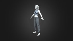 Woman Blue Vest+Gray Closure Function Pants woman, clouth, character, game, lowpoly, female, rigged, metaclouth