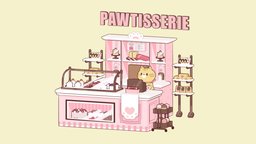 🎂Pawtisserie 🎂 cat, cute, cake, pink, bakery, kawai, 3d, lowpoly, chanteii