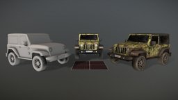 Jeep Wrangler JL Rubicon 2 Door forest, soldier, jeep, camo, lowpoly, low, poly, military, car