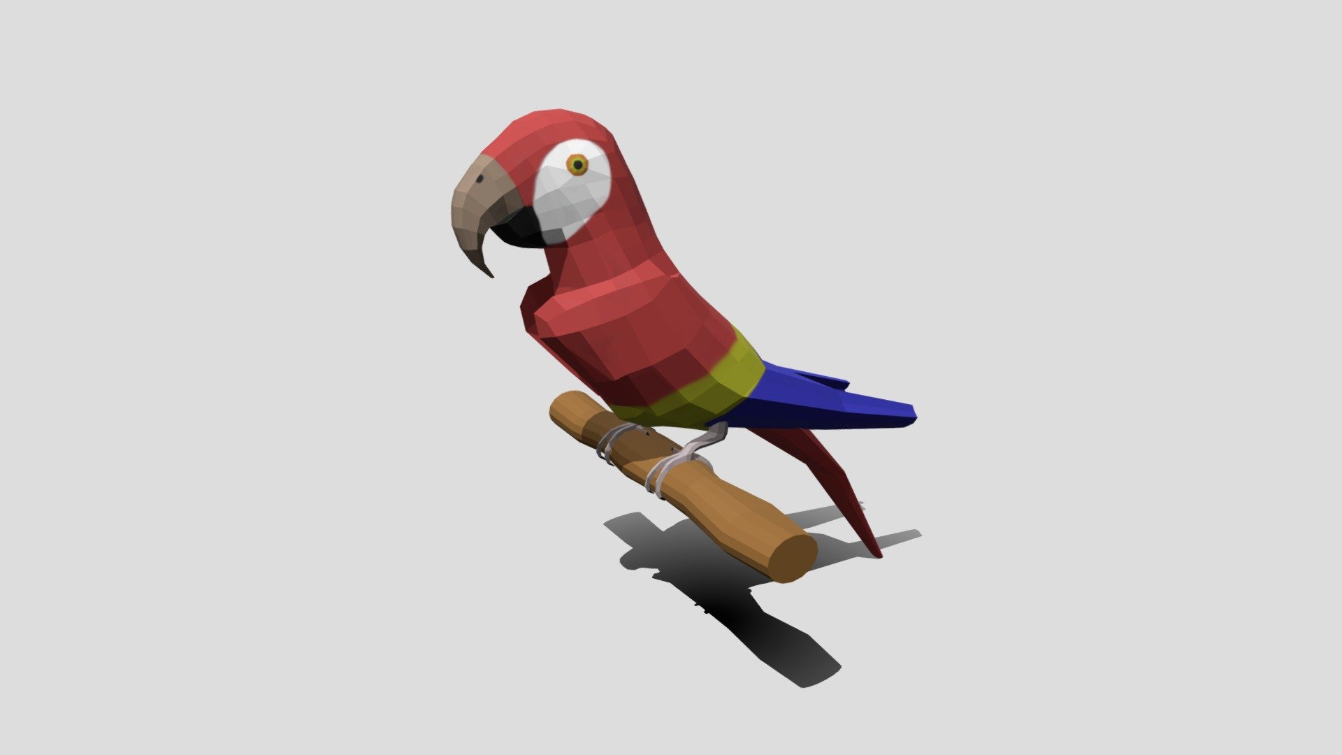 This is a low poly 3d model of a macaw parrot. The low poly parrot was modeled and prepared for low-poly style renderings, background, general CG visualization presented as a mesh with quads only.

Verts : 1.114 Faces: 1.110

Hand painted diffuse texture is included, UV unwrap and mapping is available

The original file was created in blender. You will receive a 3DS, OBJ, FBX, blend, DAE, STL.

Warning: Depending on which software package you are using, the exchange formats (.obj, .3ds, .dae .fbx) may not match the preview images exactly. Due to the nature of these formats, there may be some textures that have to be loaded by hand and possibly triangulated geometry.

All preview images were rendered with Blender Cycles. Product is ready to render out-of-the-box. Please note that the lights, cameras, and background is only included in the .blend file. The model is clean and alone in the other provided files, centered at origin and has real-world scale 3d model