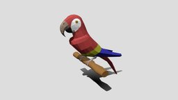 Low Poly Cartoon Macaw Parrot