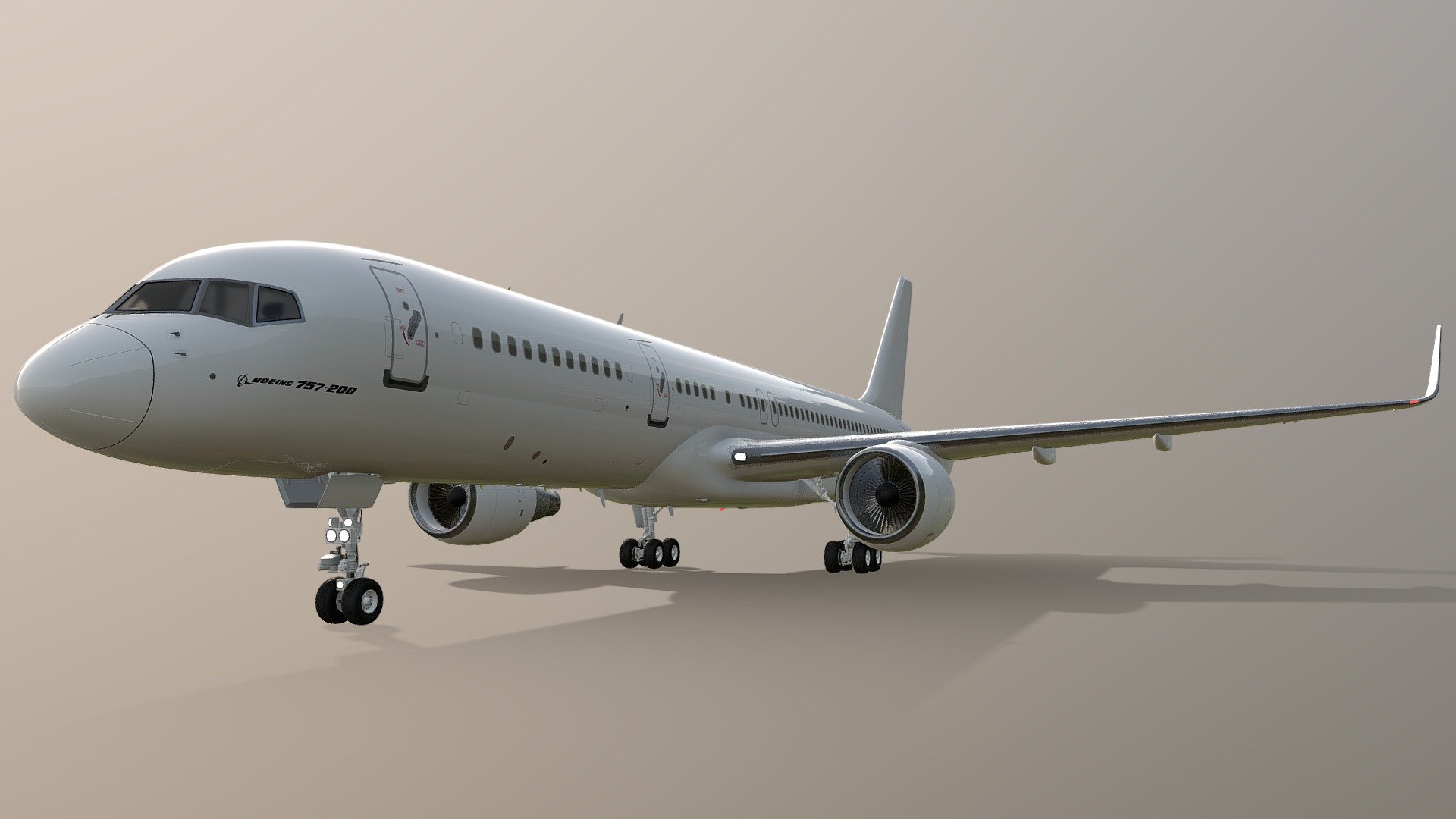 3D model of the Boeing 757-200; in ground position, with winglets, Pratt &amp; Whitney engines, and the alternate two over-the-wing emergency exits configuration.

The Boeing 757 is an American-made, short, medium, and long-range, narrow-body commercial aircraft. It first entered service in 1983, meant to replace the Boeing 727. The production of the 757 ended on October 28, 2004 after 1,050 units had been built.

The 757-200, the original version of the aircraft, is the most widely ordered version of the 757. The 757-300, the stretched version, is the longest narrow-body twinjet ever produced.

The 757 can be considered one of Boeing's most successful models. However, sales fell in the late 90s, causing production to cease. Demand for the 757-200 was continued, primarily due to its usefulness on routes between New York and Western Europe. 

Specifications: Length 155 ft 3 in / 47.3 m Height 44 ft 6 in / 13.6 m Wingspan 124 ft 10 in / 38.0 m (with no winglets) - Boeing 757-200 - Buy Royalty Free 3D model by Fel P (@philpay) 3d model