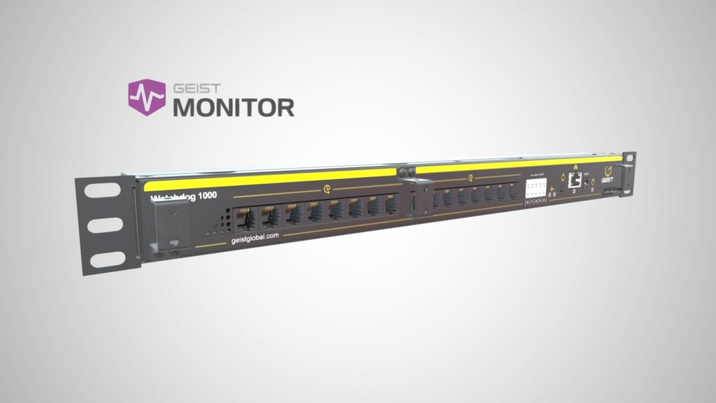 The Watchdog 1000 environmental monitor provides Web-based remote surveillance, logging and graphing of temperature and connected sensors. The rack-mountable Watchdog 1000 comes equipped with 16 digital sensor ports and three analog sensor ports (add additional analog sensors with CCAT analog-to-digital converter). It is especially useful for monitoring environmental conditions in critical applications such as data centers, server rooms, network closets, laboratories and other critical facilities. 

Easily view and log temperature and other connected sensors over the intranet or the Web. No software required–securely access the graphical user interface from a Web browser. Mounts with four screw holes. Power adapter included. Supports both digital and analog sensors. Watchdog 1000 supports the IOE and Remote Power Manager X2. 

http://www.geistglobal.com/products/monitor/climate-monitors/watchdog-1000 - Geist Watchdog 1000 - 3D model by Geist Global (@geistglobal) 3d model