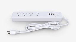 Power strip USA with USB ports power, white, energy, usb, protection, plug, supply, extension, connection, strip, outlet, cable, surge, cord, multiple, 3d, pbr, usa, electric