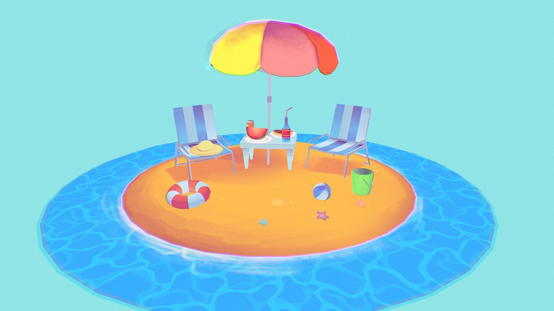 Stylized beach scene - 3D model by graouh 3d model