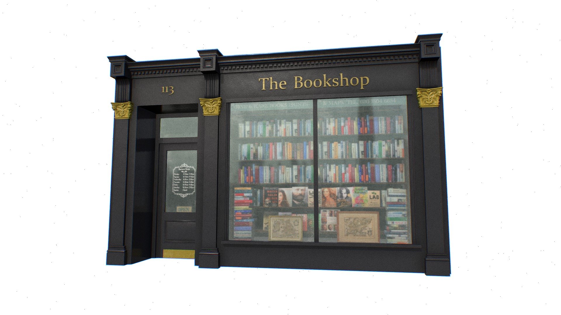 Storefront Facade - Bookstore 3D Model - Storefront Facade - Bookstore - Buy Royalty Free 3D model by Omni Studio 3D (@omny3d) 3d model