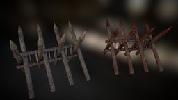 Wooden Spike Wall fence, blood, spikes, apocalyptic, block, unreal, survival, fbx, old, barricade, unity3d, horror, zombie