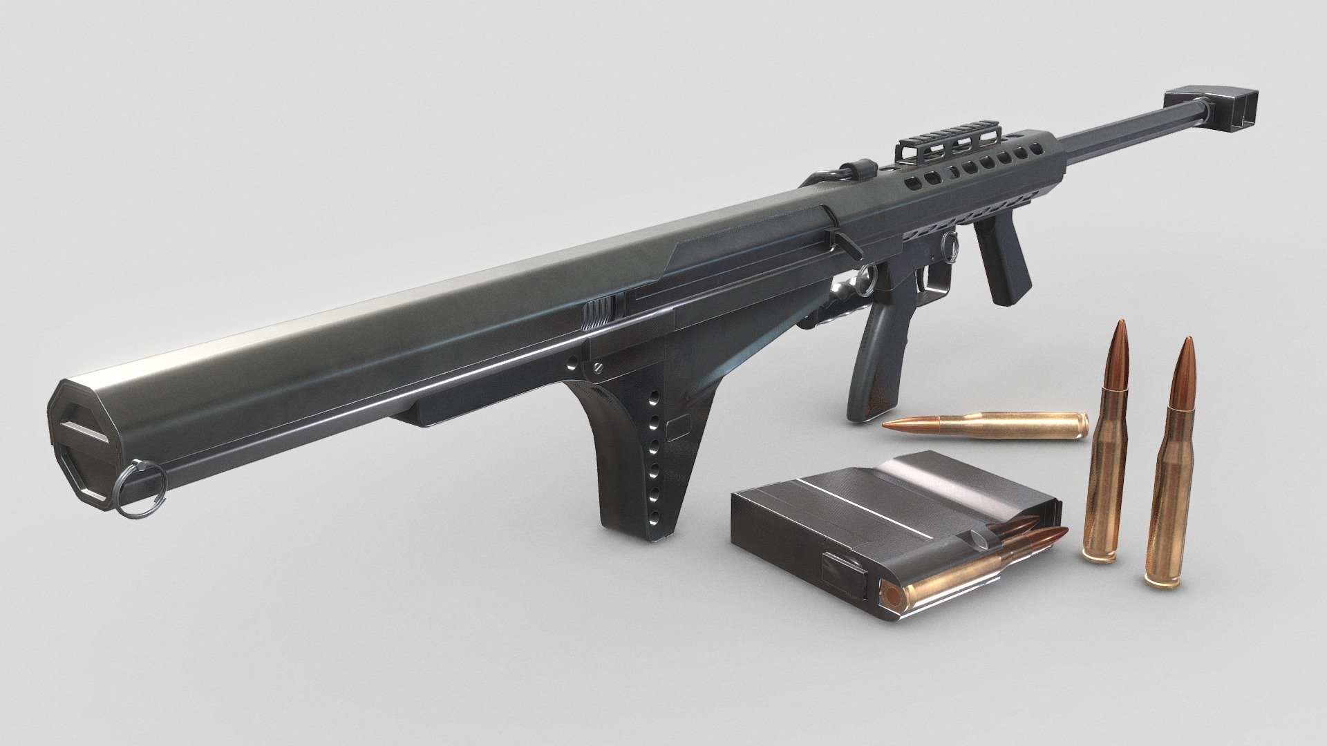 Manufactured as a shoulder firable version of the iconic M82A1 rifle, the M82A2 is of a bullpup design which moves the firing group ahead of the magazine and the buttpad on the back of the magazine well. To create a stable firing position, a reverse angled fore grip is positioned at the front of the receiver.

Model was created in Blender
Baking was done in Marmoset
Texture in SubstancePainter

Tris 16 026
Tex 4K/8K - Barrett M82A2 Rifle - Buy Royalty Free 3D model by Ovidiu Barat (@OvidiuBarat) 3d model