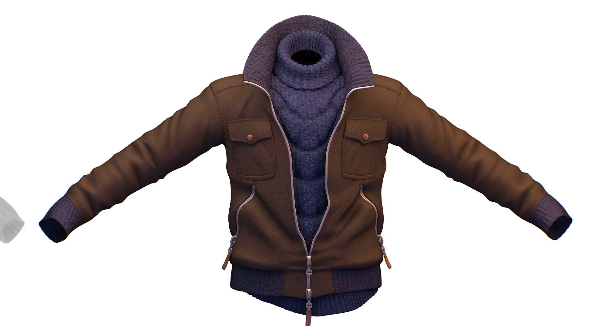 Cartoon High Poly Subdivision Brown Jaket. 

No HDRI map, No Light, No material settings - only Diffuse/Color Map Texture (4000x4000) 

More information about the 3D model: please use the Sketchfab Model Inspector - Key (i) - Cartoon High Poly Subdivision Brown Jaket - Buy Royalty Free 3D model by Oleg Shuldiakov (@olegshuldiakov) 3d model