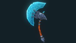 Ice Axe ice, weapon, handpainted, blender, lowpoly, axe, fantasy