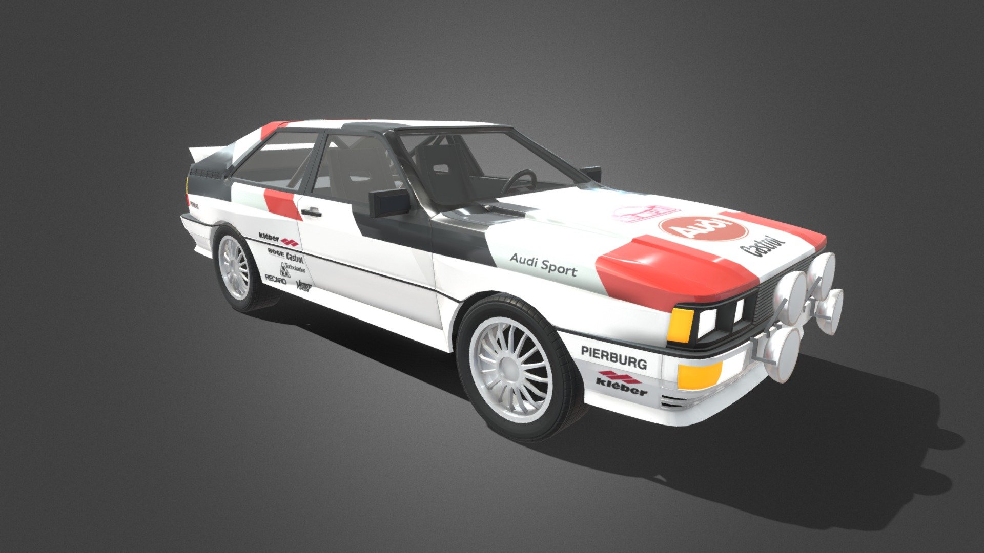 Exterior recreation of the classic Audi Quattro with Rally paint. I'd like to continue developing this but would love feedback for now 3d model
