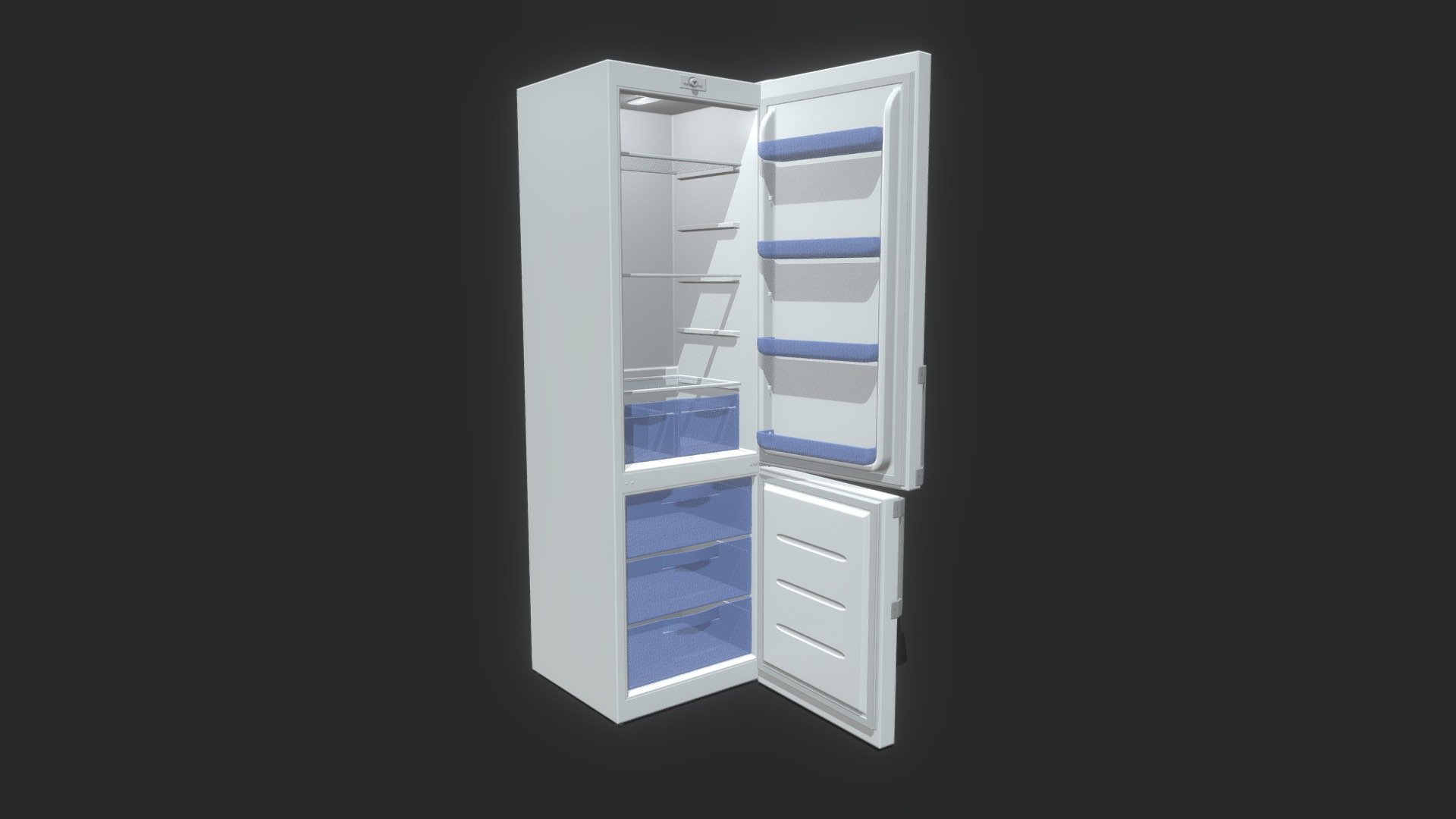 Game ready low-poly Refrigerator model with PBR textures for game engines/renderers. 4096x4096 PBR Metallic/Roughness textures.

This product is intended for game/real time/background use. This model is not intended for subdivision. Geometry is triangulated. Model unwrapped manually. All materials and objects named appropriately. Scaled to approximate real world size. Tested in Marmoset Toolbag 3. Tested in Unreal Engine 4. Tested in Unity. No special plugins needed. .obj and .fbx versions exported from Blender 2.82.

4096x4096 textures in png format included for 3 different colors:
- General PBR Metallic/Roughness  textures: BaseColor, Metallic, Roughness, Normal(DirectX), Normal(OpenGL), AO, Emission;
- Unity Textures: Albedo, MetallicSmoothness, Normal, AO, Emission;
- Unreal Engine 4 textures: BaseColor, OcclusionRoughnessMetallic, Normal, Emission;
- PBR Specular/Glossiness textures: Diffuse, Specular, Glossiness, Normal(DirectX), Normal(OpenGL), AO, Emission.
 - Refrigerator - Buy Royalty Free 3D model by AshMesh 3d model