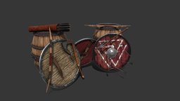 Viking Weapons arrow, barrel, bow, viking, mmo, props, blender-3d, quiver, game-asset, slavic, weapons, axe, shield, arnheim