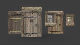 Simple Medieval Door & Window ancient, viking, medieval, brass, old, iron, copper, locks, hinges, wood, stylized, door, wobdow