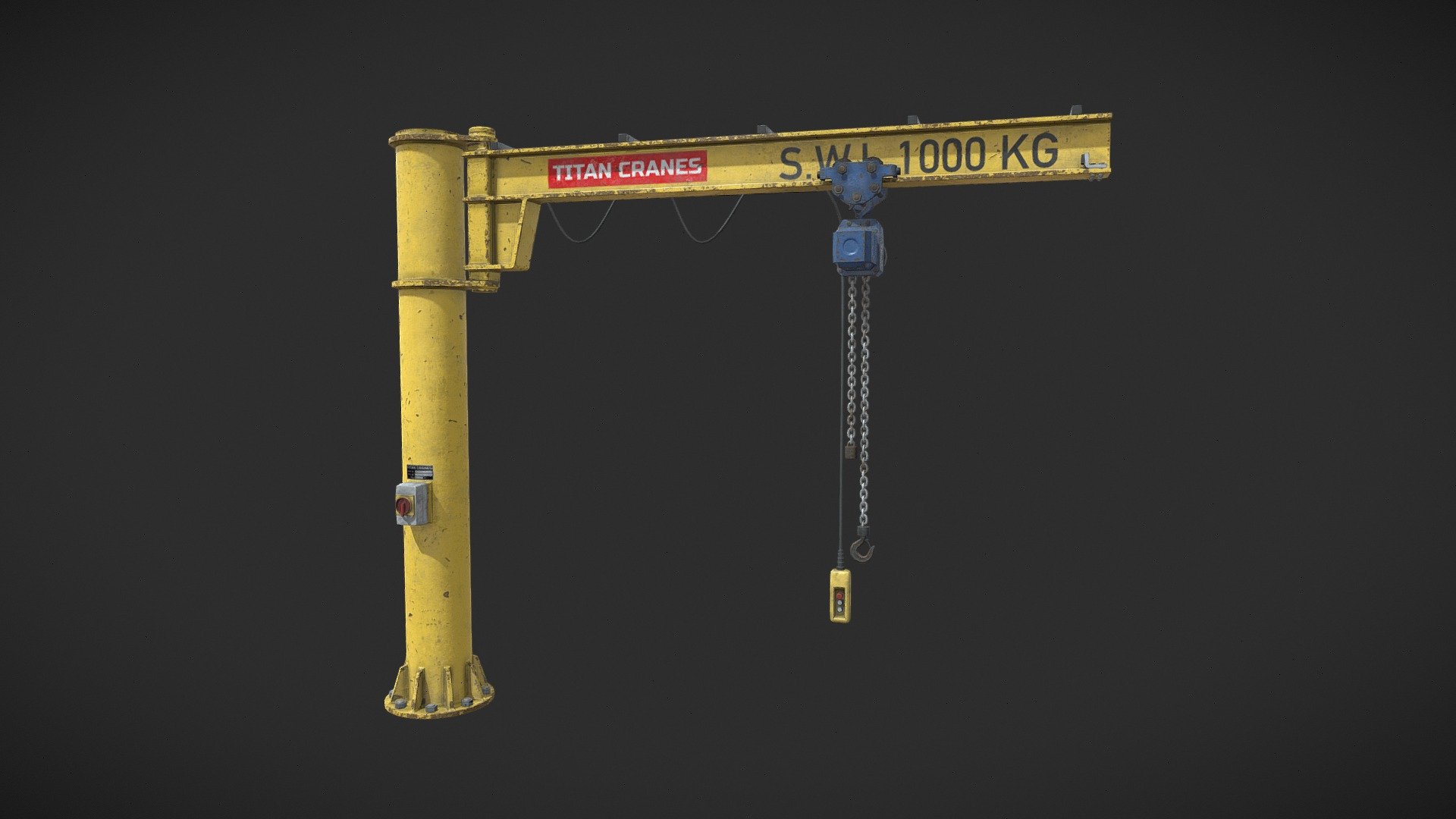 An industrial jib crane typically found in factory and workshop environments 3d model