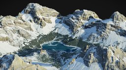 Mountain Lake Landscape forest, snow, cliff, worldmachine, background, mountains