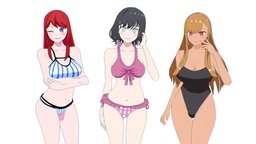 Girls in Swimwear b3d, girls, pack, bikini, swimsuit, animegirl, anime3d, girl, blender, anime