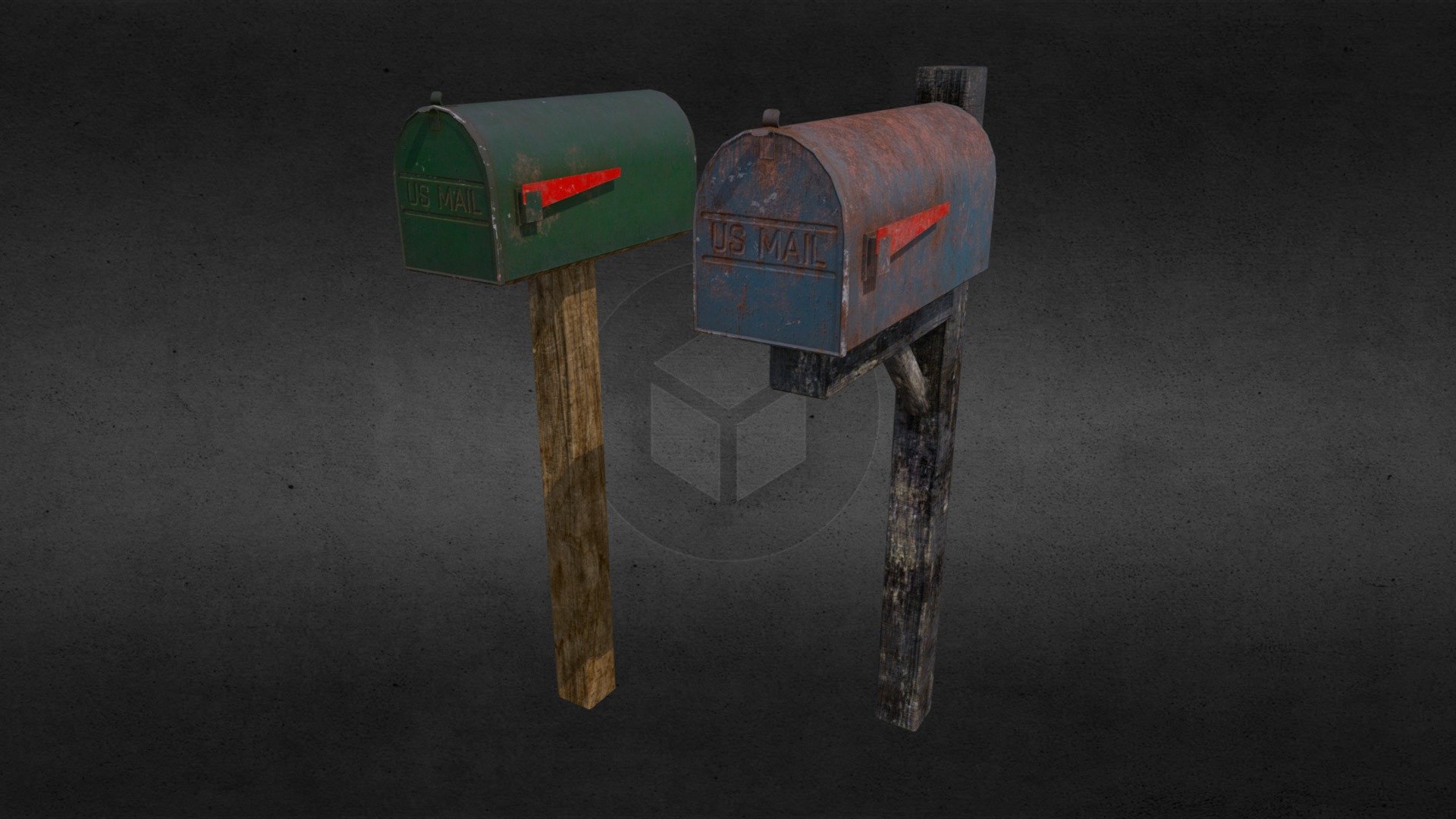 Created some Varying ages of mailboxes. One with some light wear and tear while the other has seen better days 3d model