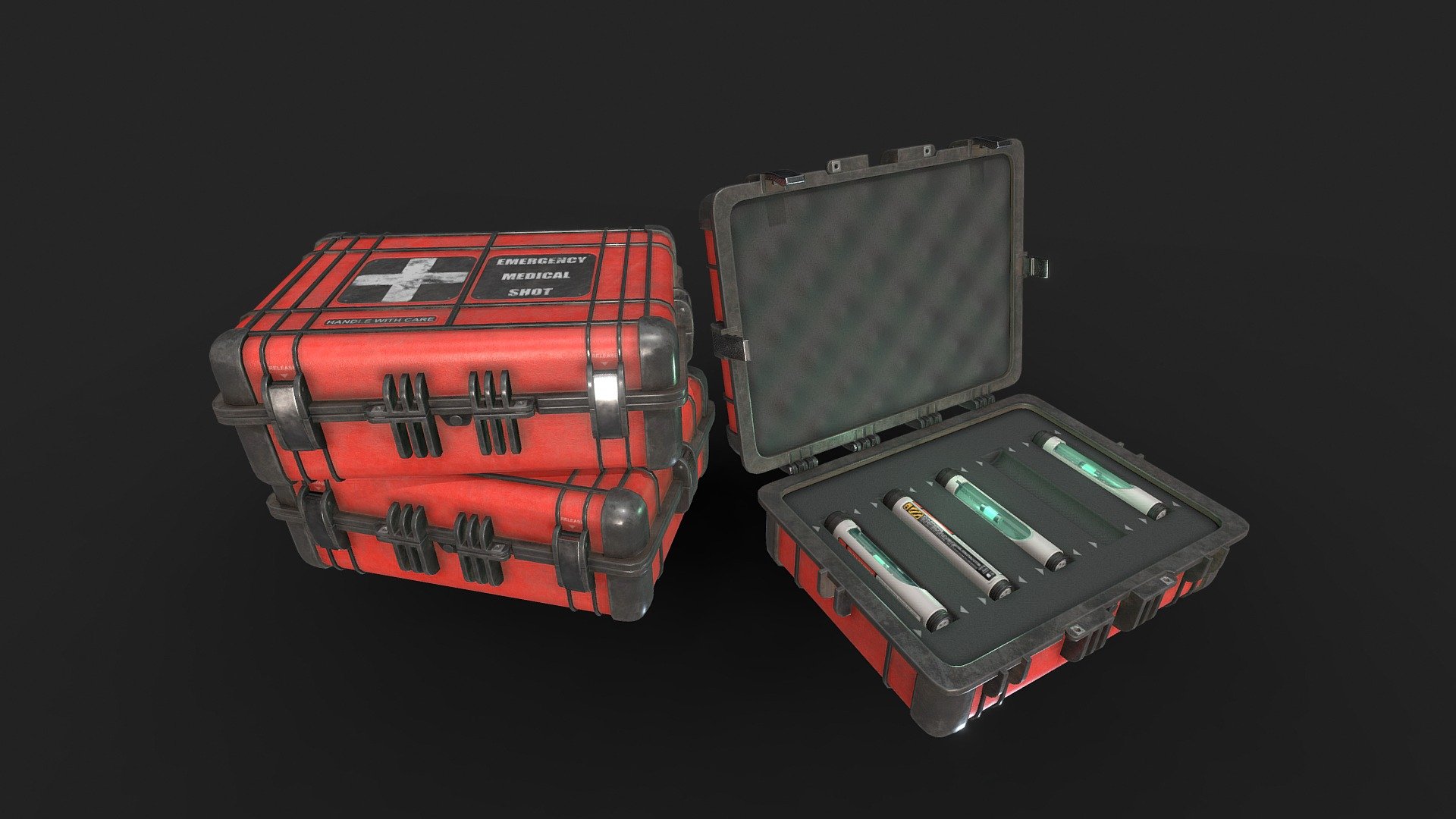 A medical case containing some stimpacks for combat use.
Stimpacks ~1.6k Polys 1k Texture Set ; Glass 512px Texture Set
Hard Case ~5.5k Polys 2k Texture Set - Medical Hard Case - 3D model by Rico Peters (@ryko777) 3d model