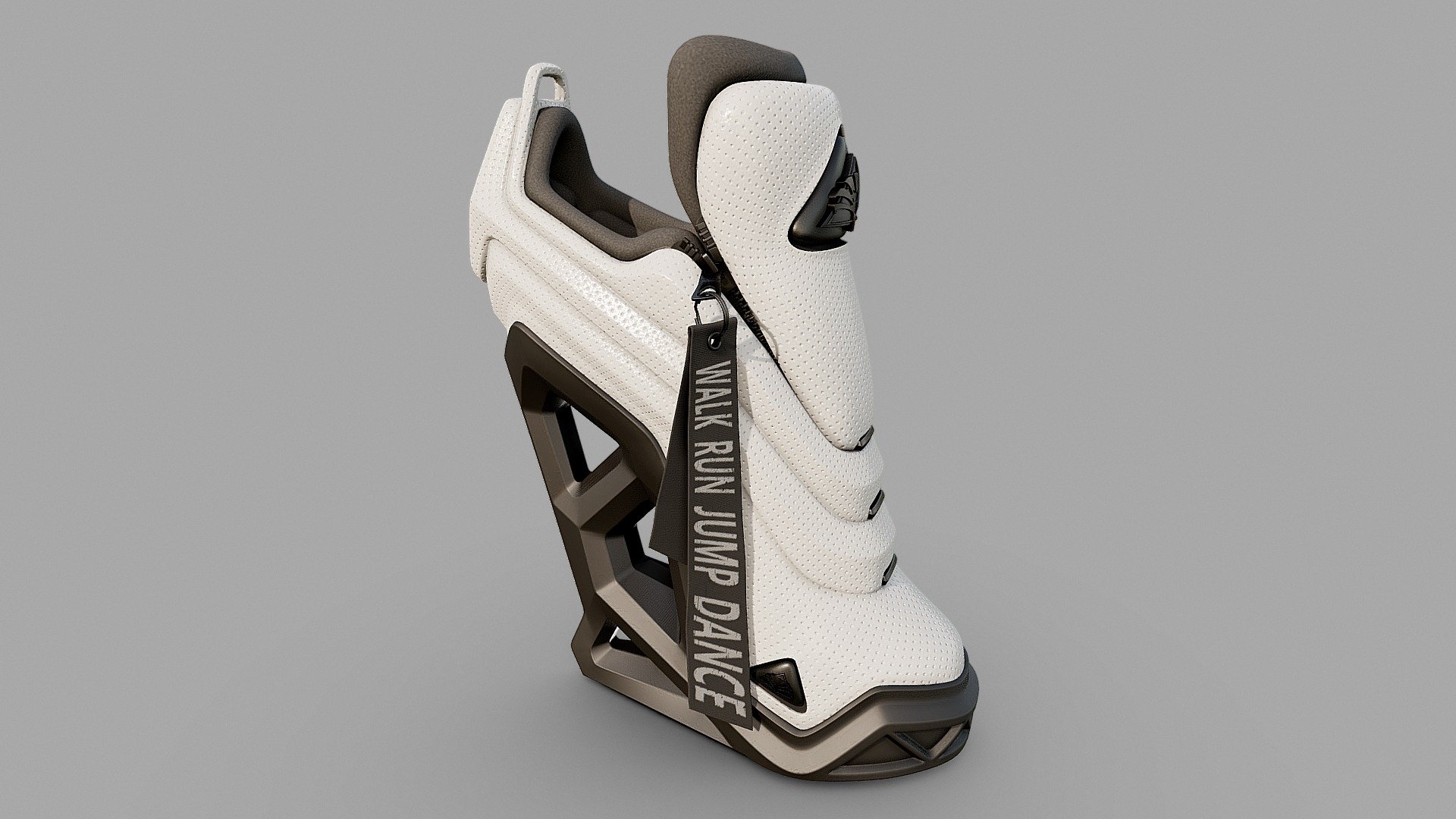 This model is perfect for character creation, visualization, and a variety of other purposes. The boot was designed and sculpted with ZBrush and textured with Substance Painter for a realistic look and feel.The design exudes innovation and luxury, radiating an air of confidence and sophistication in street wear! Pumping the boot with a pump on the front will inflate air cushions around the feet, providing an unparalleled level of comfort. Thanks to a special sole, the platform provides a one-of-a-kind walking experience by reducing the sound of each step to the whisper of a falling feather! And the special sensors will gather all the necessary data to optimize your wellness experience.

BEHANCE presentation https://www.behance.net/gallery/178998135/COMFY-HEELS-CRYPTO

Unreal Engine 5.1.1 version with a mirrored pair of heels included!

See the versions:
(BLK) https://skfb.ly/oDIHz
(BLK&amp;GLD) https://skfb.ly/oDVMI
(CAMO) https://skfb.ly/oE77n
(WHT&amp;GLD) https://skfb.ly/oFvZB
(GLD) https://skfb.ly/oJPCr - Comfy Heel (WHT & BLK) - Buy Royalty Free 3D model by Bartholomew Koziel (@bkoziel) 3d model