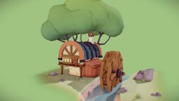 Medieval Stylized Watermill scene, b3d, medieval, mill, watermill, low-poly-art, low-poly-blender, stylized-environment, xunulu, blender, lowpoly, house, stylized, environment