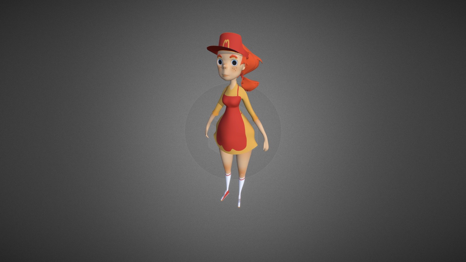 My second attempt at modeling based on a character sheet. Original concept by Kanza:

[]https://kanza.deviantart.com/art/Moc-Do-Waitress-Character-Sheet-360618039 - Mc Donalds Girl - 3D model by pixellegolas 3d model