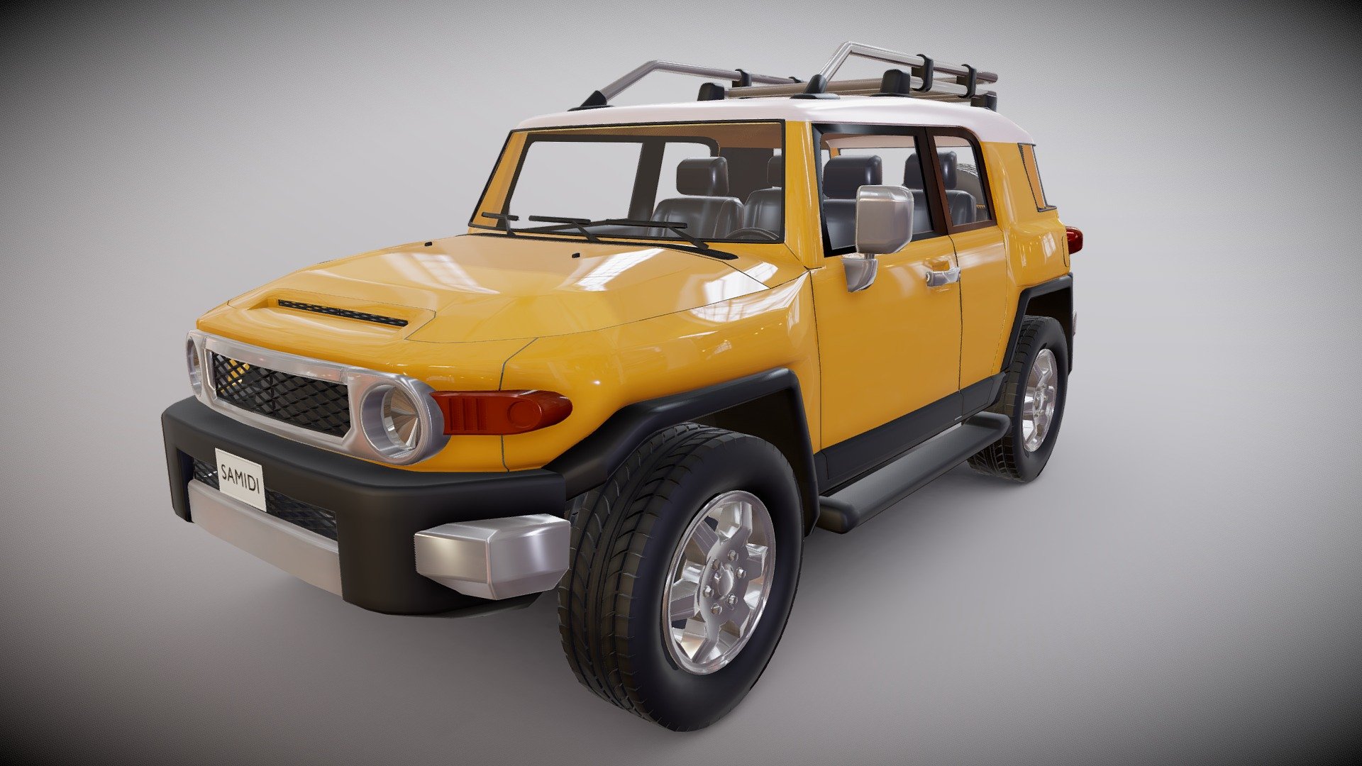 SUV model. Asset ready to use. 4 texture (Interior 3/Number plane 1). Separated steering wheel. Detailed suspension 3d model